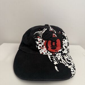 Disney Parks Youth Black Corduroy Mickey Mouse Mural Collage Retro Flat Bill Hat